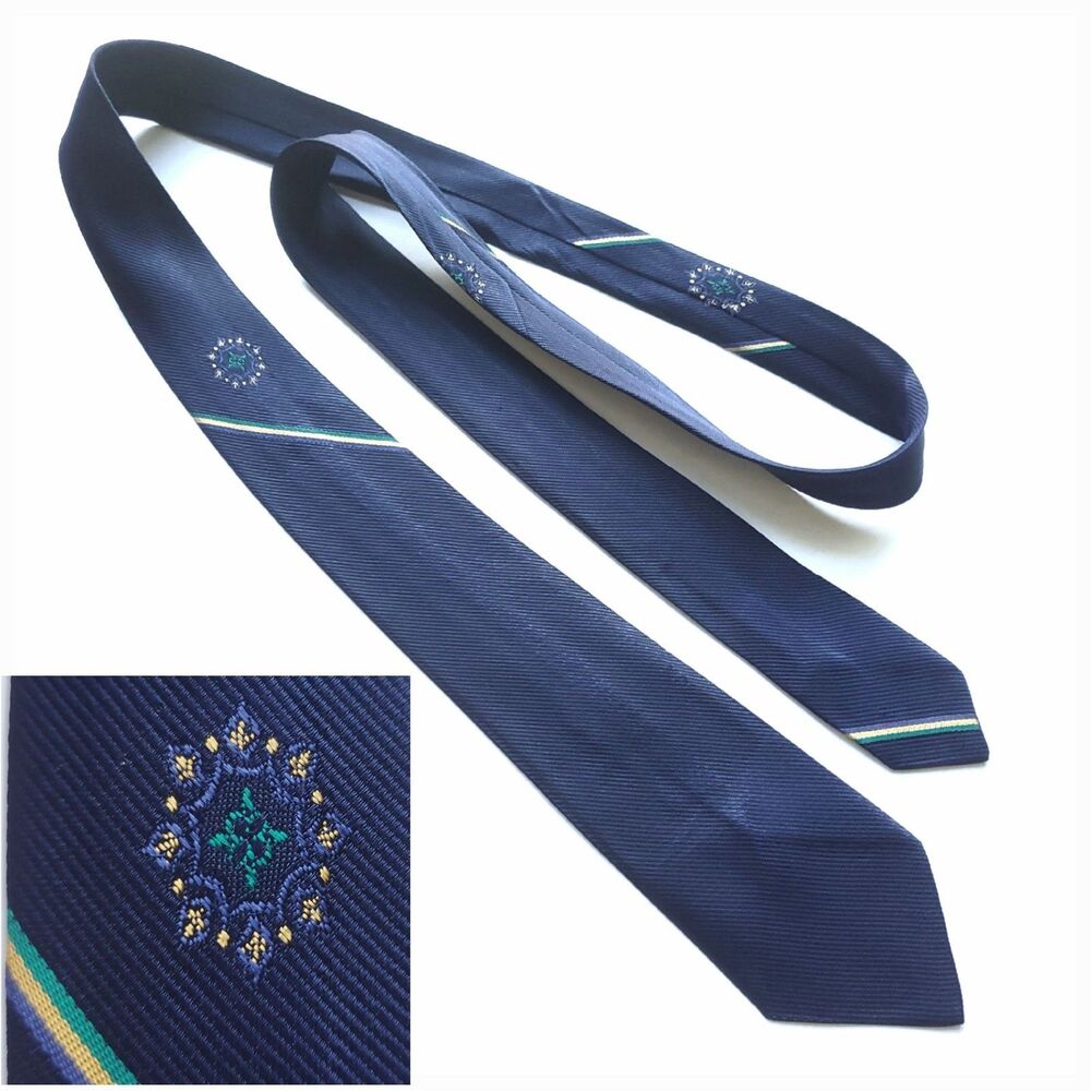 Vintage Rhodia France Narrow Necktie 56x2.5" Navy Blue Preppy University Acetate